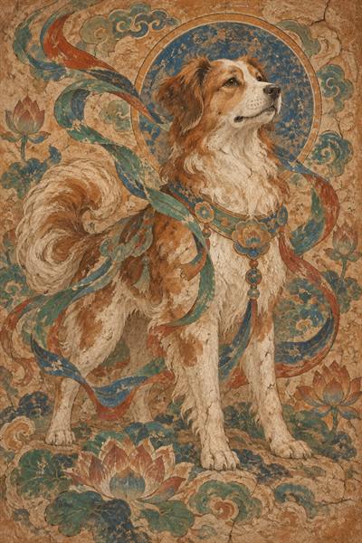 Dog — Chinese zodiac illustration in dunhuang mural style