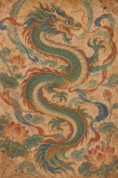 Dragon — Chinese zodiac illustration in dunhuang mural style