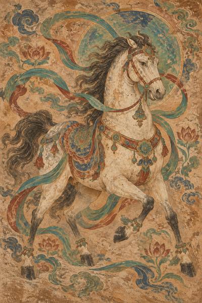 Horse — Chinese zodiac illustration in dunhuang mural style