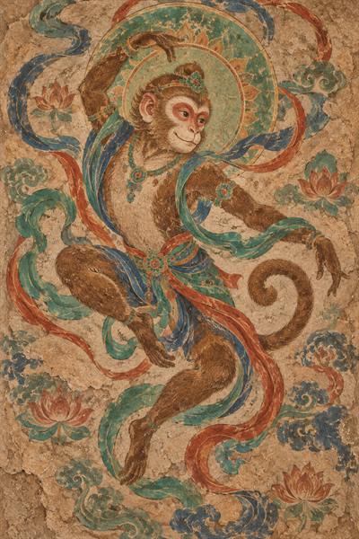 Monkey — Chinese zodiac illustration in dunhuang mural style