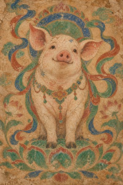 Pig — Chinese zodiac illustration in dunhuang mural style