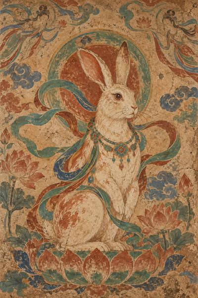 Rabbit — Chinese zodiac illustration in dunhuang mural style