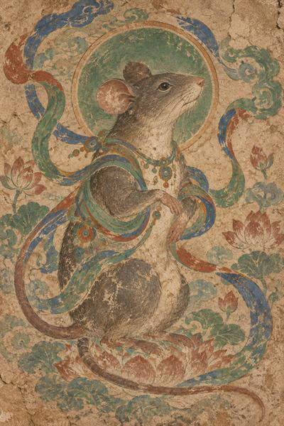 Rat — Chinese zodiac illustration in dunhuang mural style