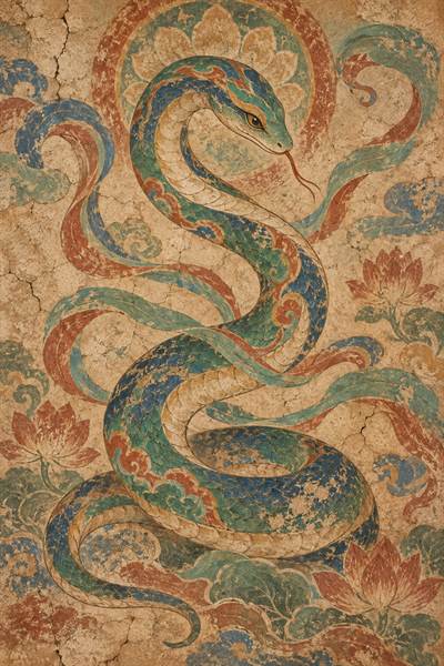Snake — Chinese zodiac illustration in dunhuang mural style