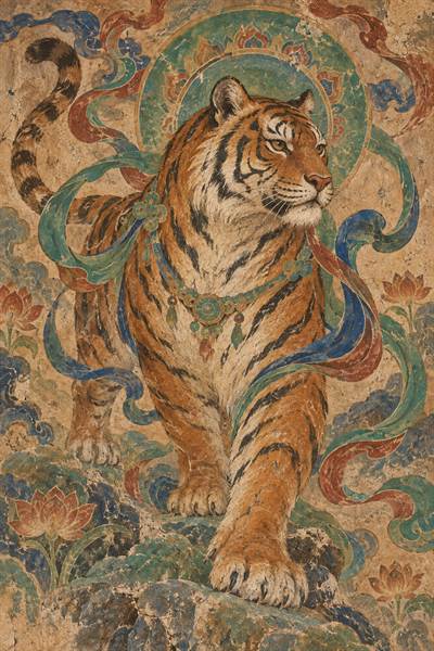 Tiger — Chinese zodiac illustration in dunhuang mural style