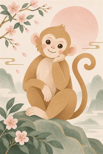 Monkey — Chinese zodiac illustration in flat vector style