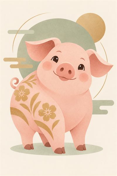 Pig — Chinese zodiac illustration in flat vector style