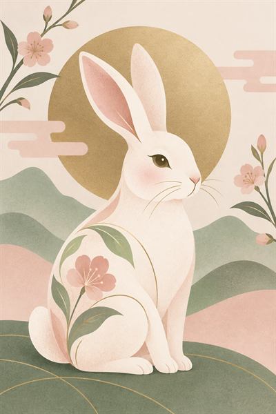 Rabbit — Chinese zodiac illustration in flat vector style