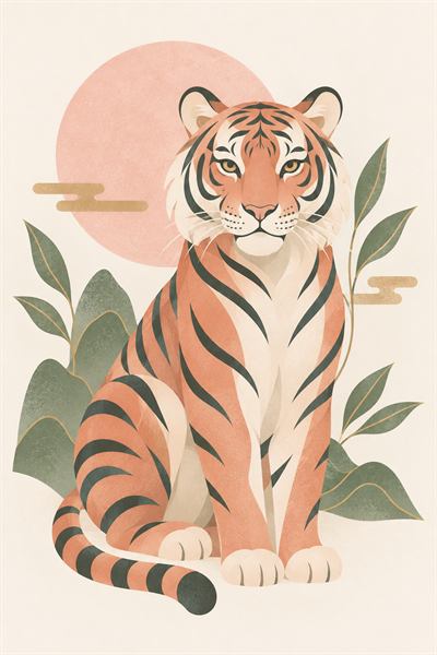 Tiger — Chinese zodiac illustration in flat vector style