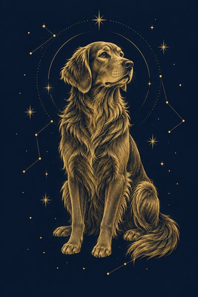 Dog — Chinese zodiac illustration in gold line celestial style