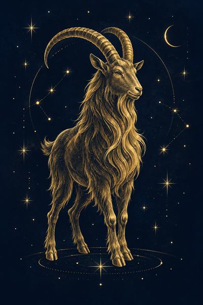 Goat — Chinese zodiac illustration in gold line celestial style