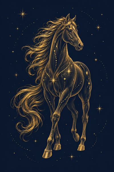 Horse — Chinese zodiac illustration in gold line celestial style