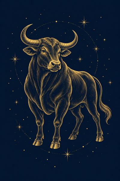 Ox — Chinese zodiac illustration in gold line celestial style