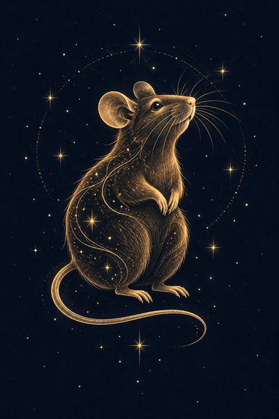 Rat — Chinese zodiac illustration in gold line celestial style