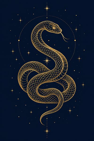 Snake — Chinese zodiac illustration in gold line celestial style
