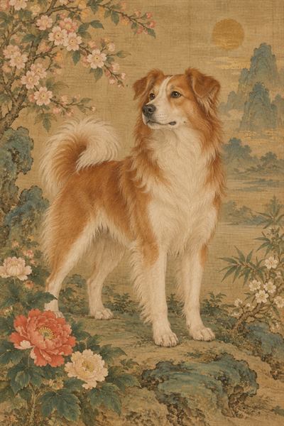 Dog — Chinese zodiac illustration in gongbi fine line style