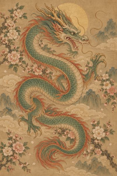 Dragon — Chinese zodiac illustration in gongbi fine line style