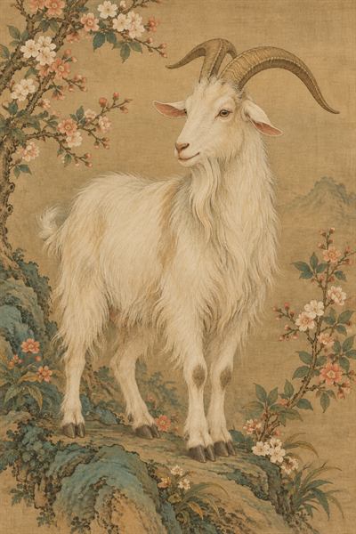 Goat — Chinese zodiac illustration in gongbi fine line style
