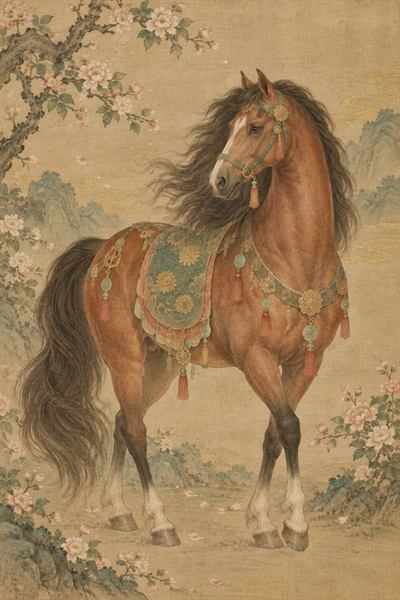 Horse — Chinese zodiac illustration in gongbi fine line style