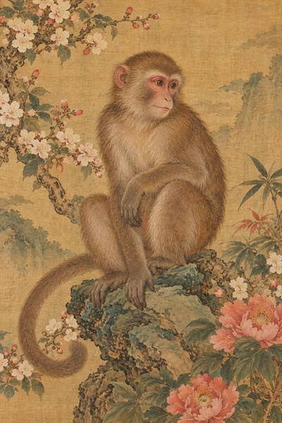 Monkey — Chinese zodiac illustration in gongbi fine line style