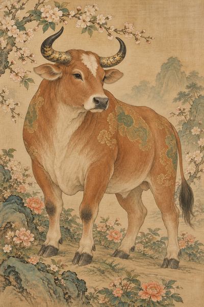 Ox — Chinese zodiac illustration in gongbi fine line style