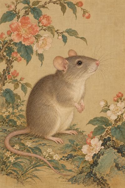 Rat — Chinese zodiac illustration in gongbi fine line style