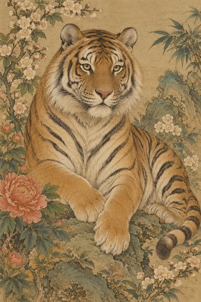 Tiger — Chinese zodiac illustration in gongbi fine line style