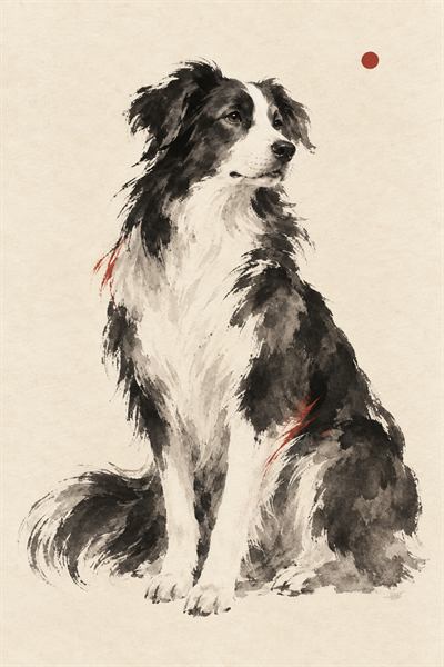 Dog — Chinese zodiac illustration in ink wash style