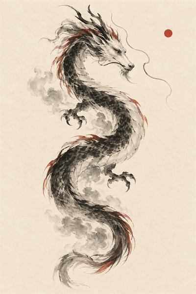 Dragon — Chinese zodiac illustration in ink wash style
