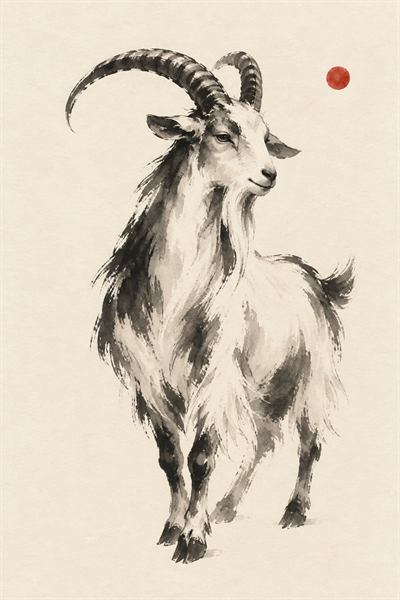 Goat — Chinese zodiac illustration in ink wash style