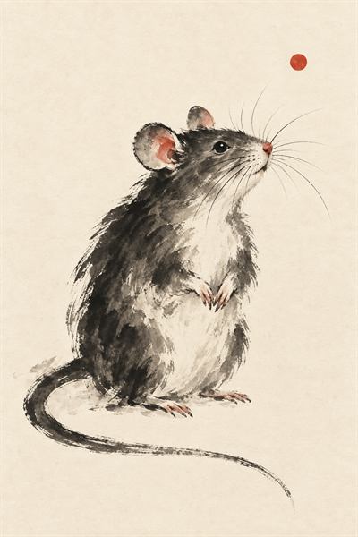 Rat — Chinese zodiac illustration in ink wash style