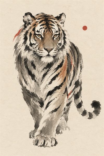 Tiger — Chinese zodiac illustration in ink wash style