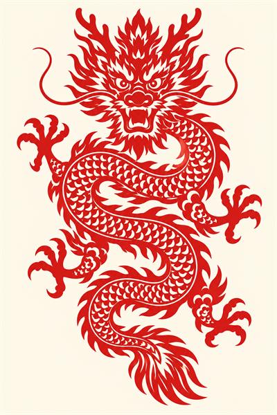 Dragon — Chinese zodiac illustration in red paper-cut style