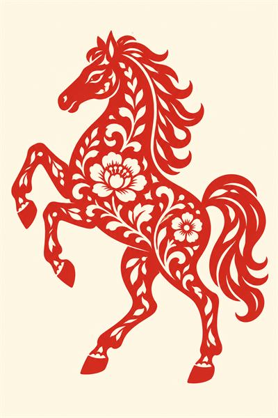 Horse — Chinese zodiac illustration in red paper-cut style