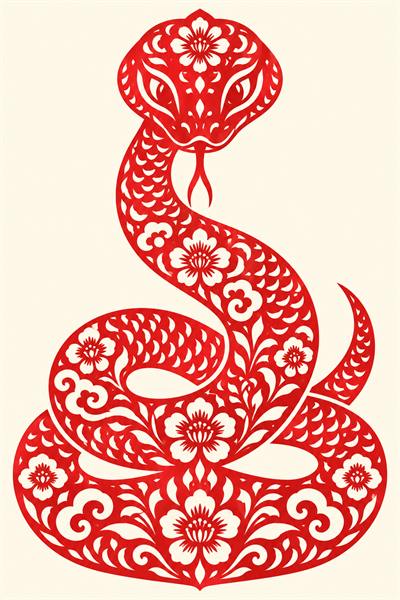 Snake — Chinese zodiac illustration in red paper-cut style