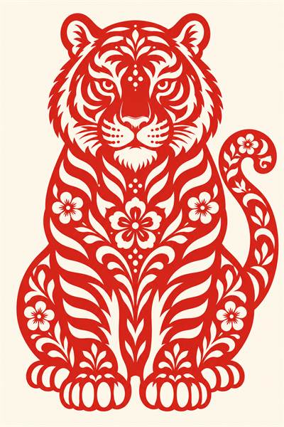 Tiger — Chinese zodiac illustration in red paper-cut style