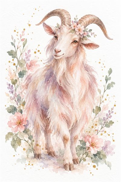 Goat — Chinese zodiac illustration in watercolour style