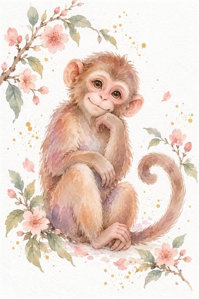 Monkey — Chinese zodiac illustration in watercolour style