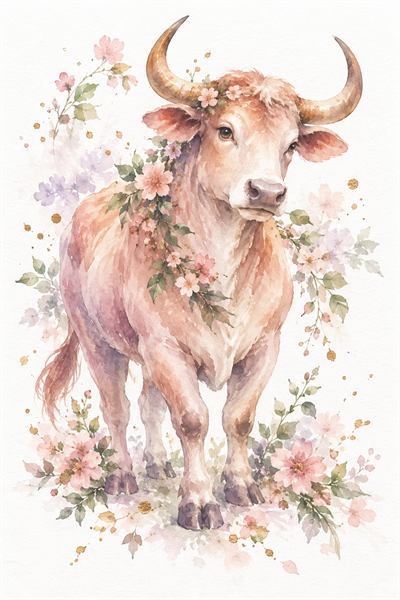 Ox — Chinese zodiac illustration in watercolour style
