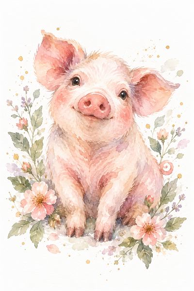 Pig — Chinese zodiac illustration in watercolour style