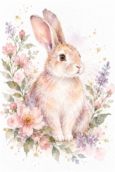 Rabbit — Chinese zodiac illustration in watercolour style