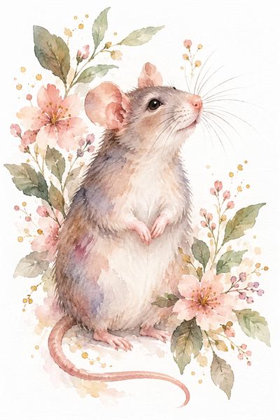 Rat — Chinese zodiac illustration in watercolour style
