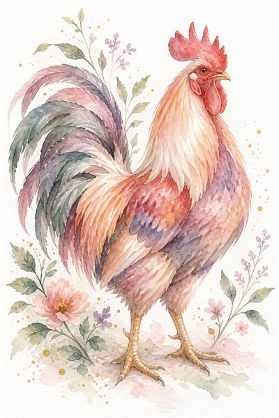 Rooster — Chinese zodiac illustration in watercolour style